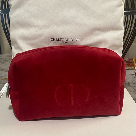Dior Bags Dior Beauty Logo Red Velvet Cosmetic Makeup Bag Poshmark